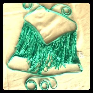 L*Space LSpace Triangle Fringe Bikini Top Aqua